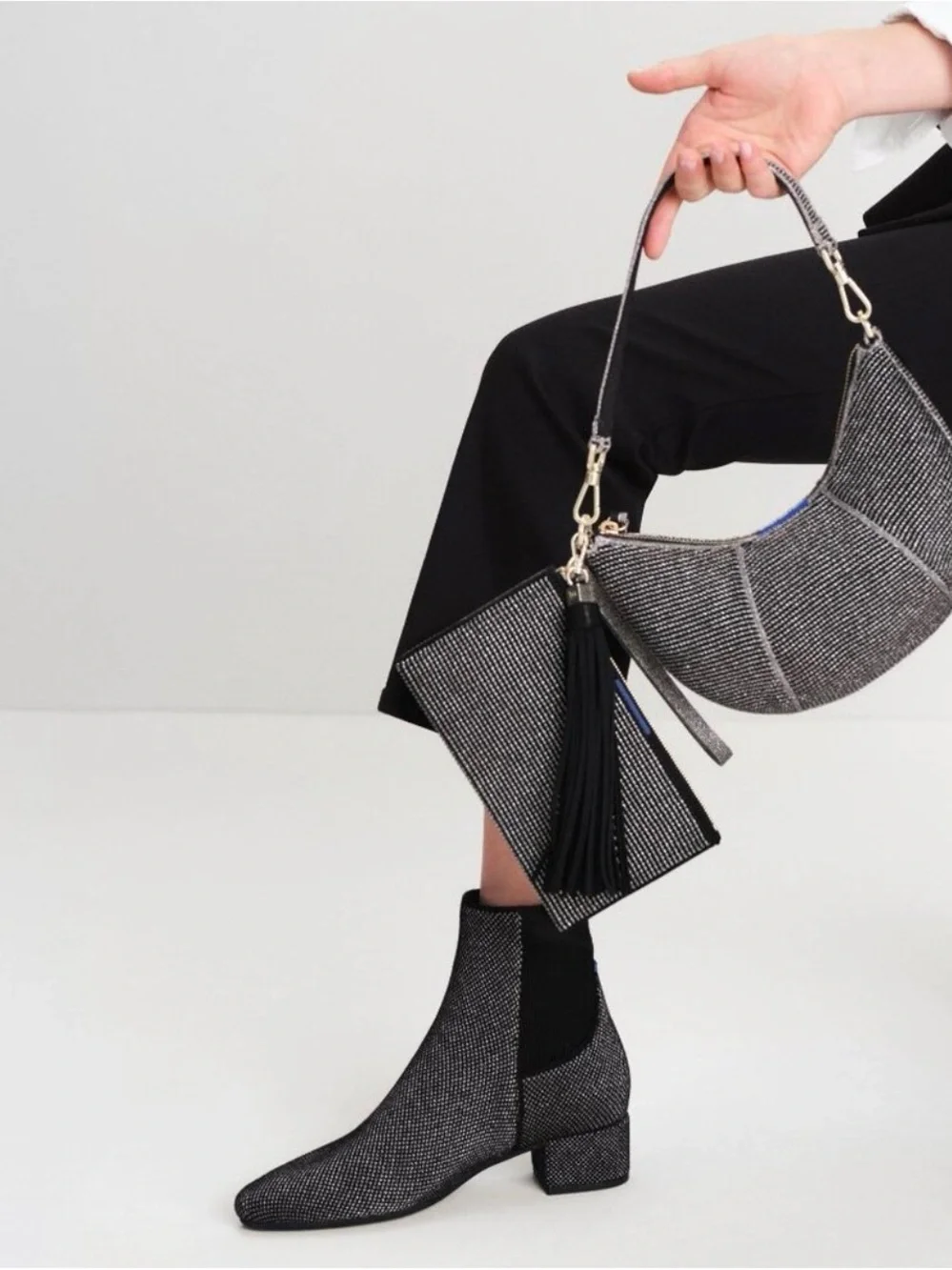 Rothy's Black and Gray Knit Ankle Bootie